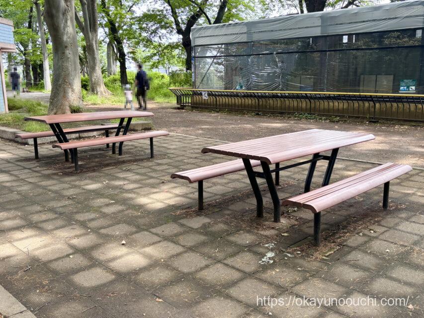 夢見ヶ崎動物公園のベンチとテーブル